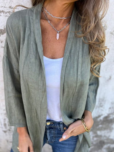Leinen-Cardigan mit Rüschen