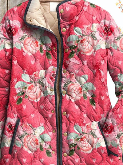 Charmante pinke Blumenmuster gesteppte Jacke für Frauen