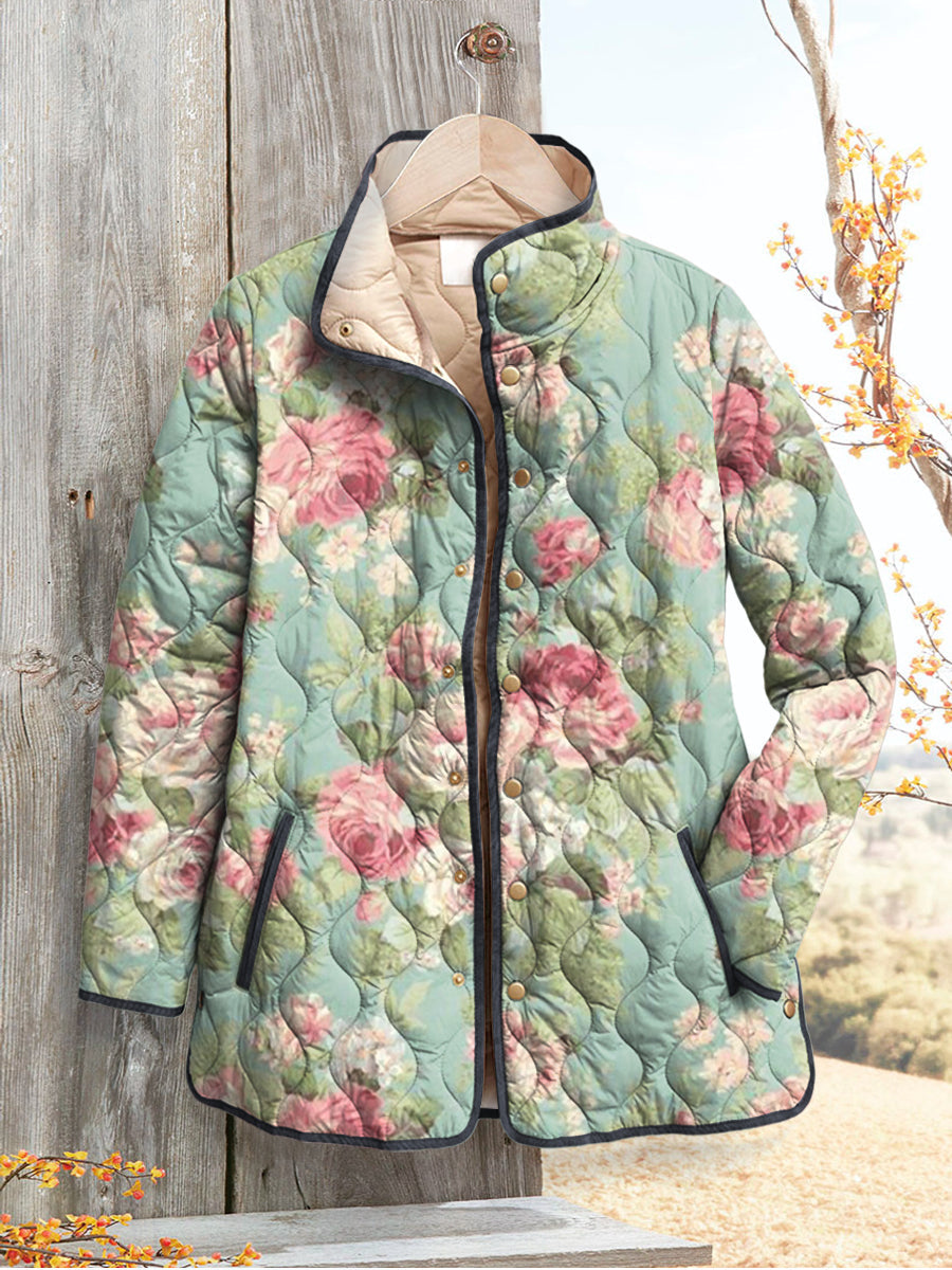 Retro Blumenmuster Steppjacke für Frauen