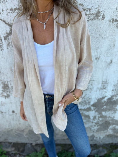Leinen-Cardigan mit Rüschen