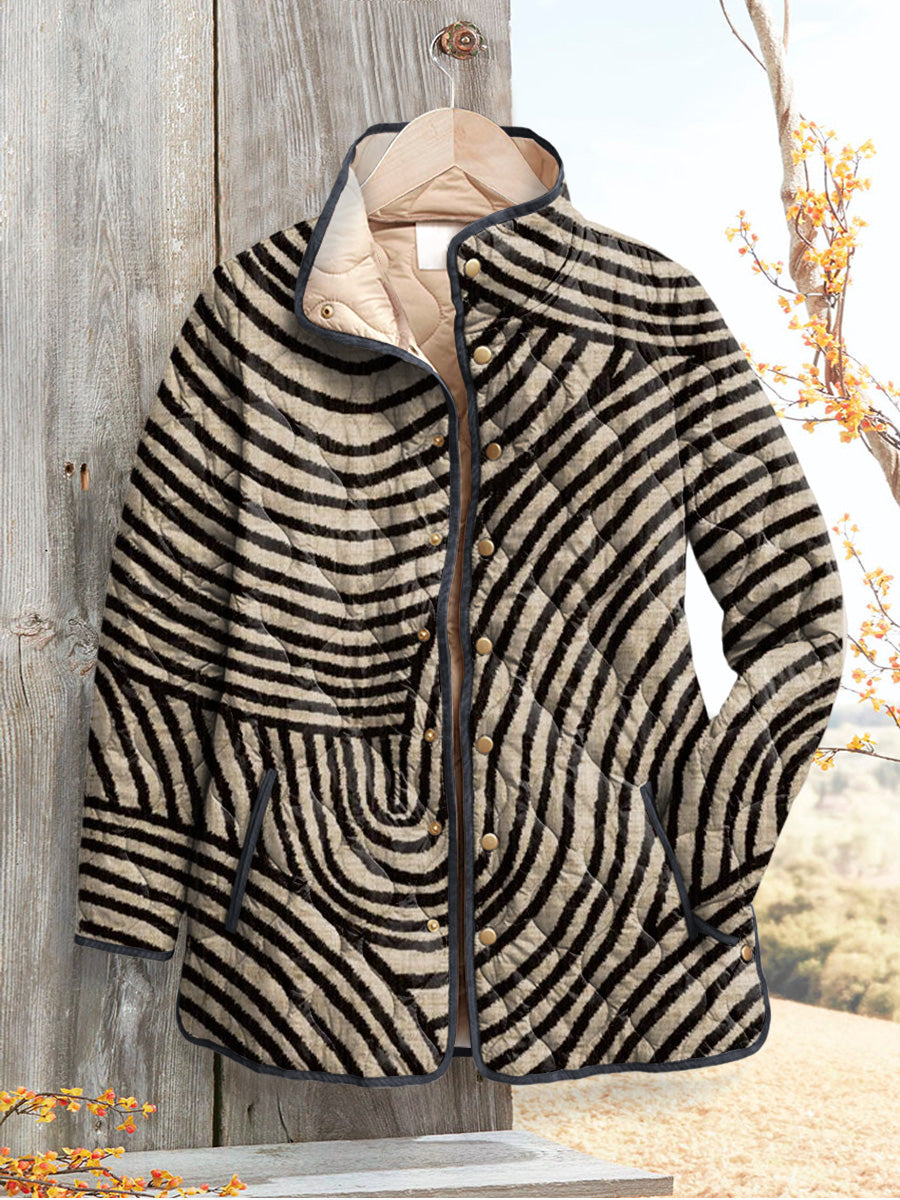 Damen Retro Steppjacke mit handgezeichnetem Kreisdesign