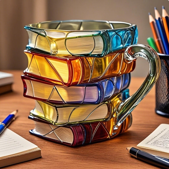 Handgefertigte Tasse mit Buchmotiv
