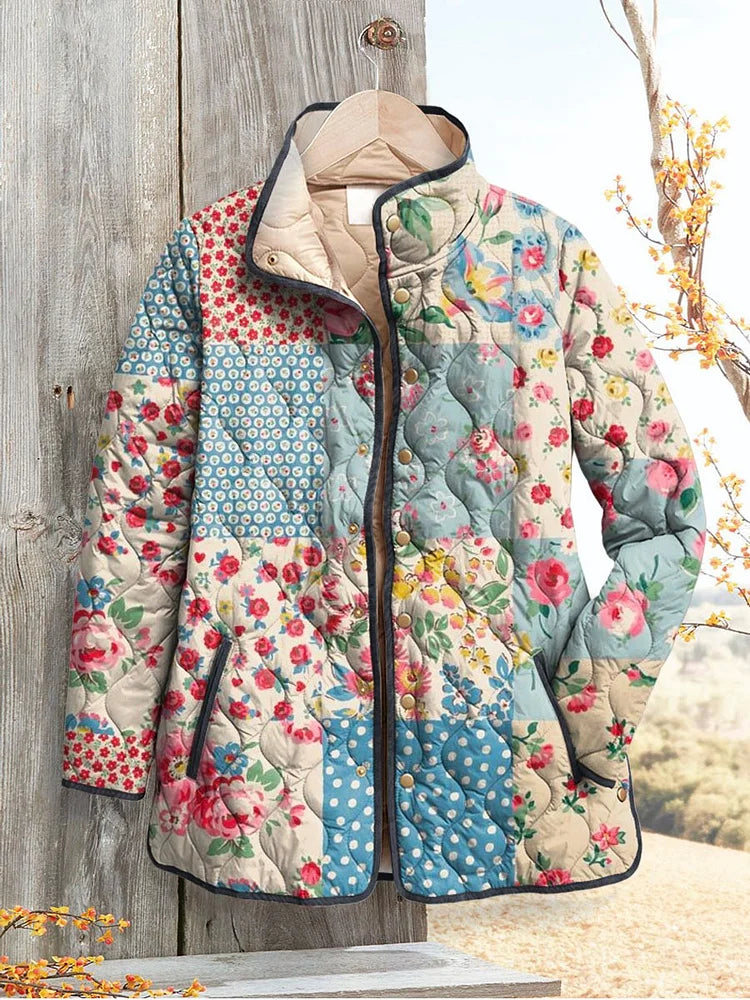 Charmante Blumengepuffte Jacke für Frauen - Vintage Lässiger Stil