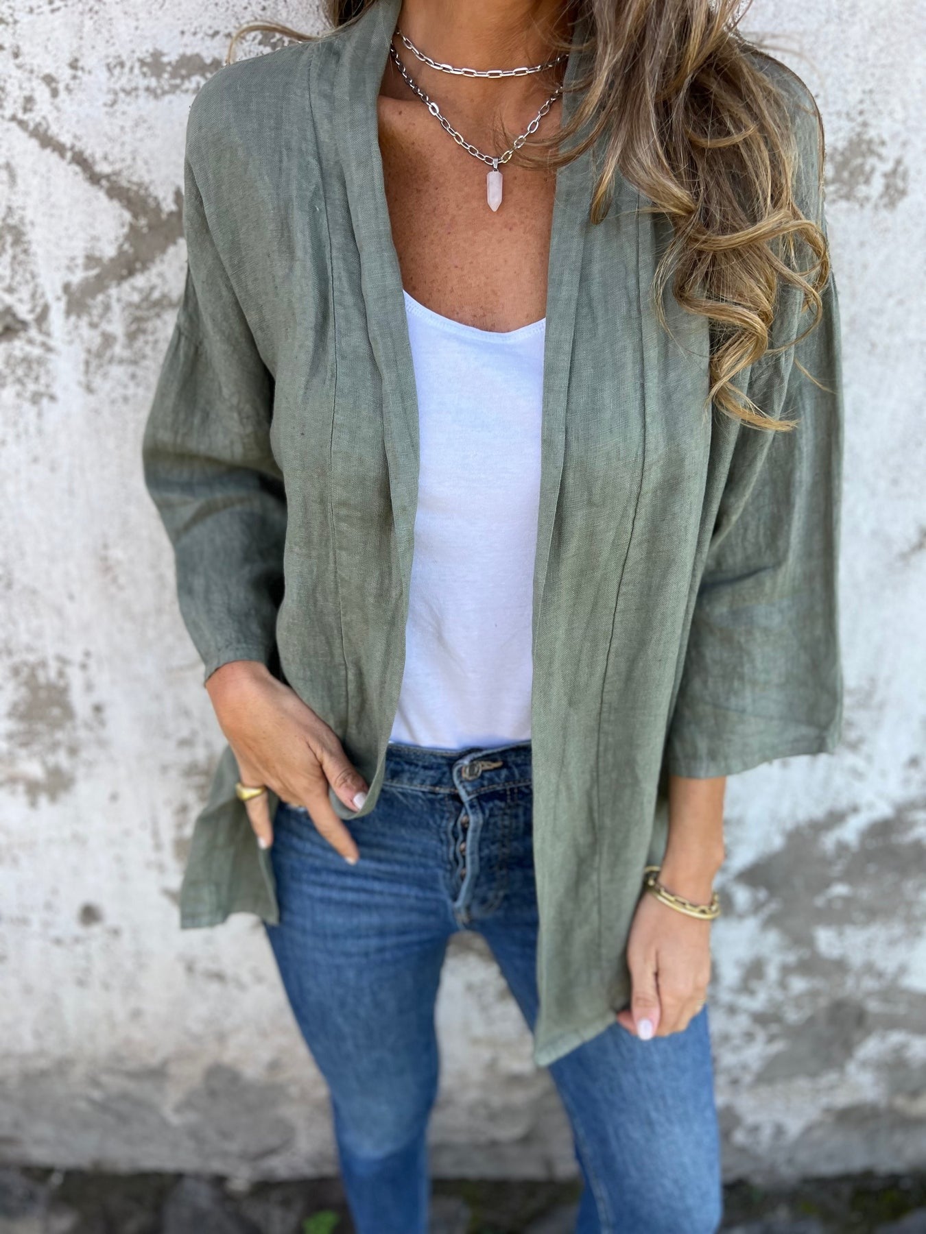 Leinen-Cardigan mit Rüschen