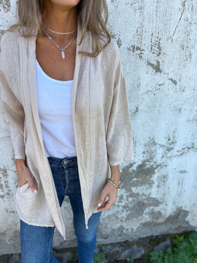 Leinen-Cardigan mit Rüschen