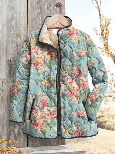 Quilted Floral Print Damenjacke