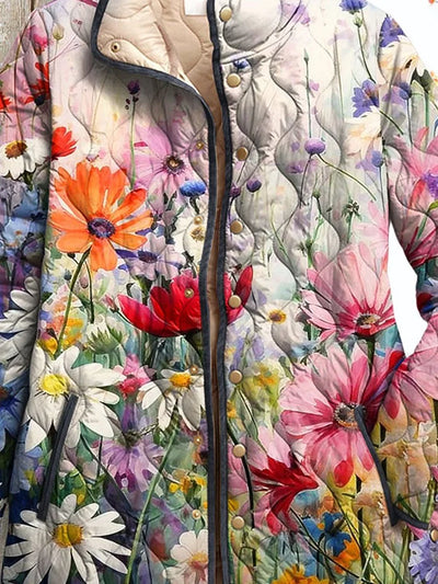 Charmante gesteppte Jacke mit Blumenmuster für Damen - Vintage Freizeitstil