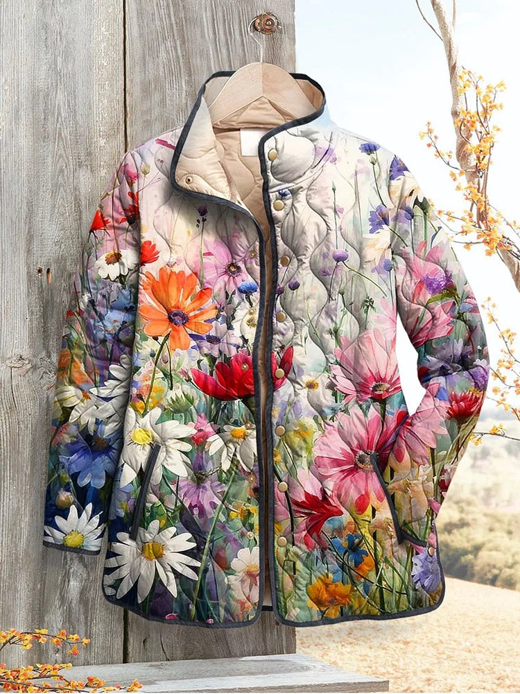Charmante gesteppte Jacke mit Blumenmuster für Damen - Vintage Freizeitstil