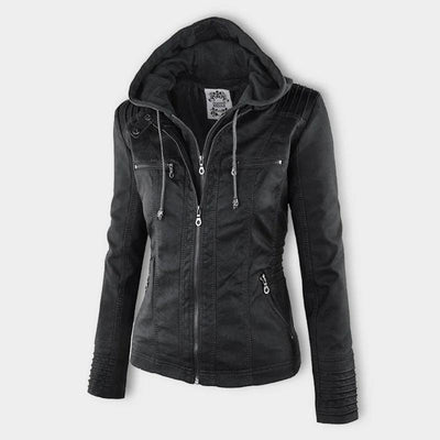 JIMENA - LEDERJACKE MIT KAPUZE