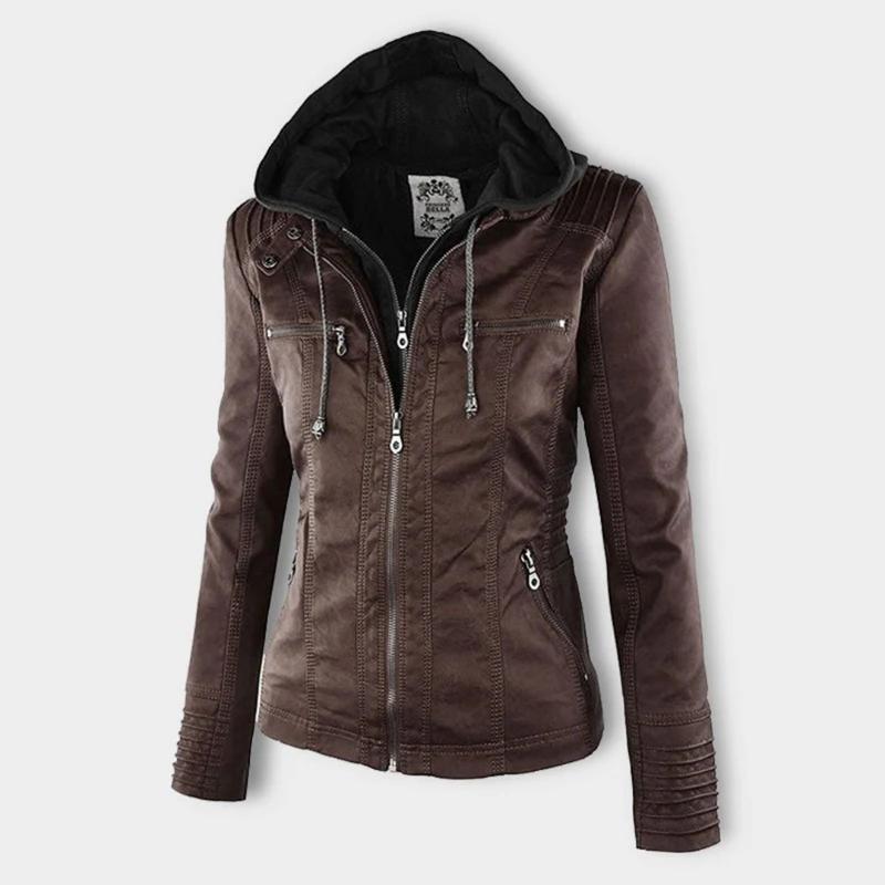 JIMENA - LEDERJACKE MIT KAPUZE