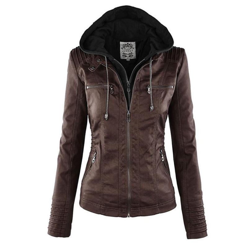 JIMENA - LEDERJACKE MIT KAPUZE