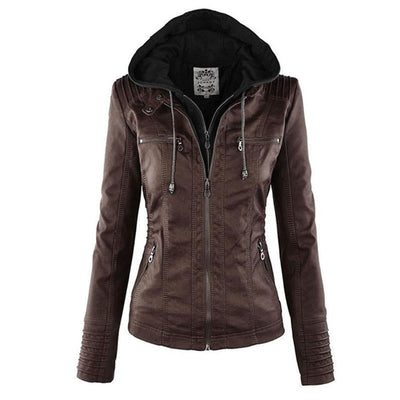 JIMENA - LEDERJACKE MIT KAPUZE