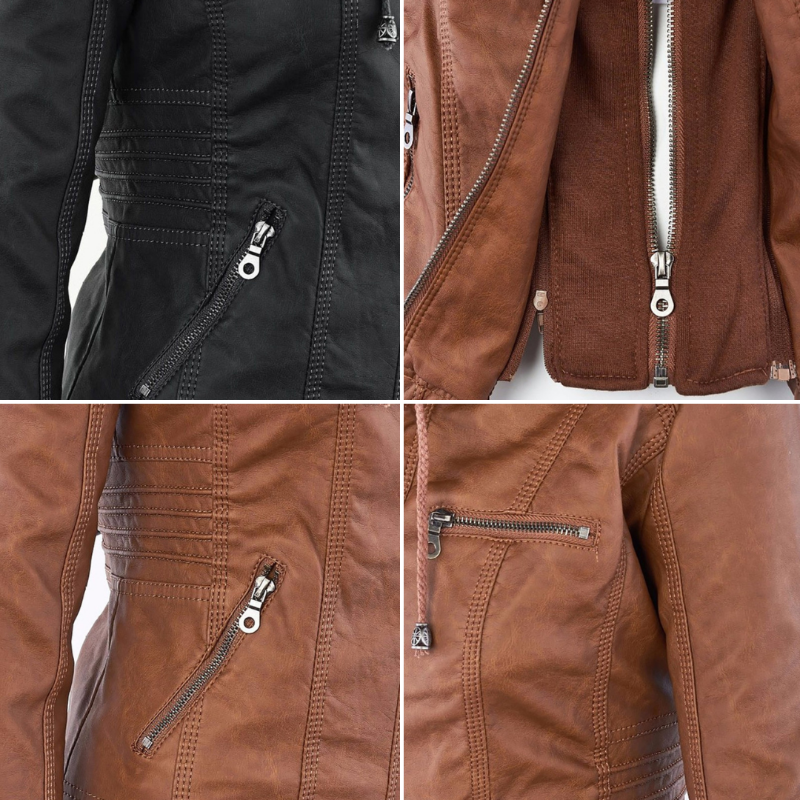 JIMENA - LEDERJACKE MIT KAPUZE