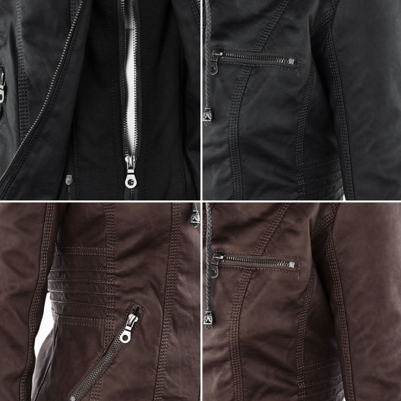 JIMENA - LEDERJACKE MIT KAPUZE