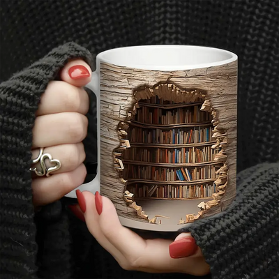 Amalia | Magische Wärmewechsel-Tasse mit Bücherregal-Motiv