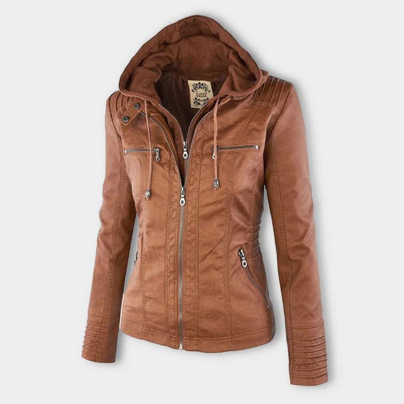 JIMENA - LEDERJACKE MIT KAPUZE