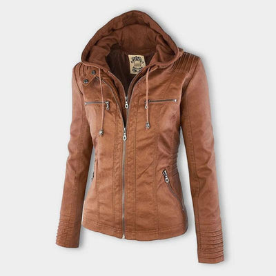 JIMENA - LEDERJACKE MIT KAPUZE