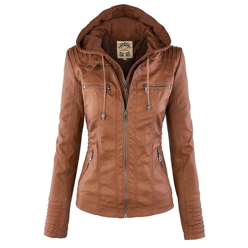 JIMENA - LEDERJACKE MIT KAPUZE