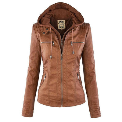 JIMENA - LEDERJACKE MIT KAPUZE