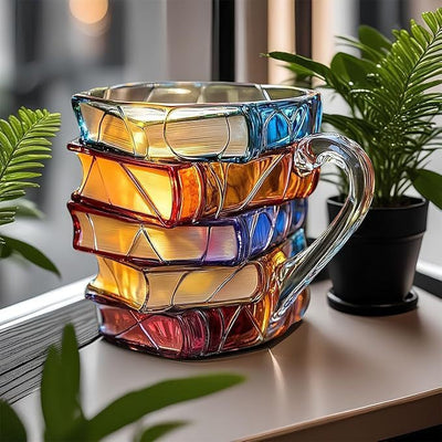 Handgefertigte Tasse mit Buchmotiv