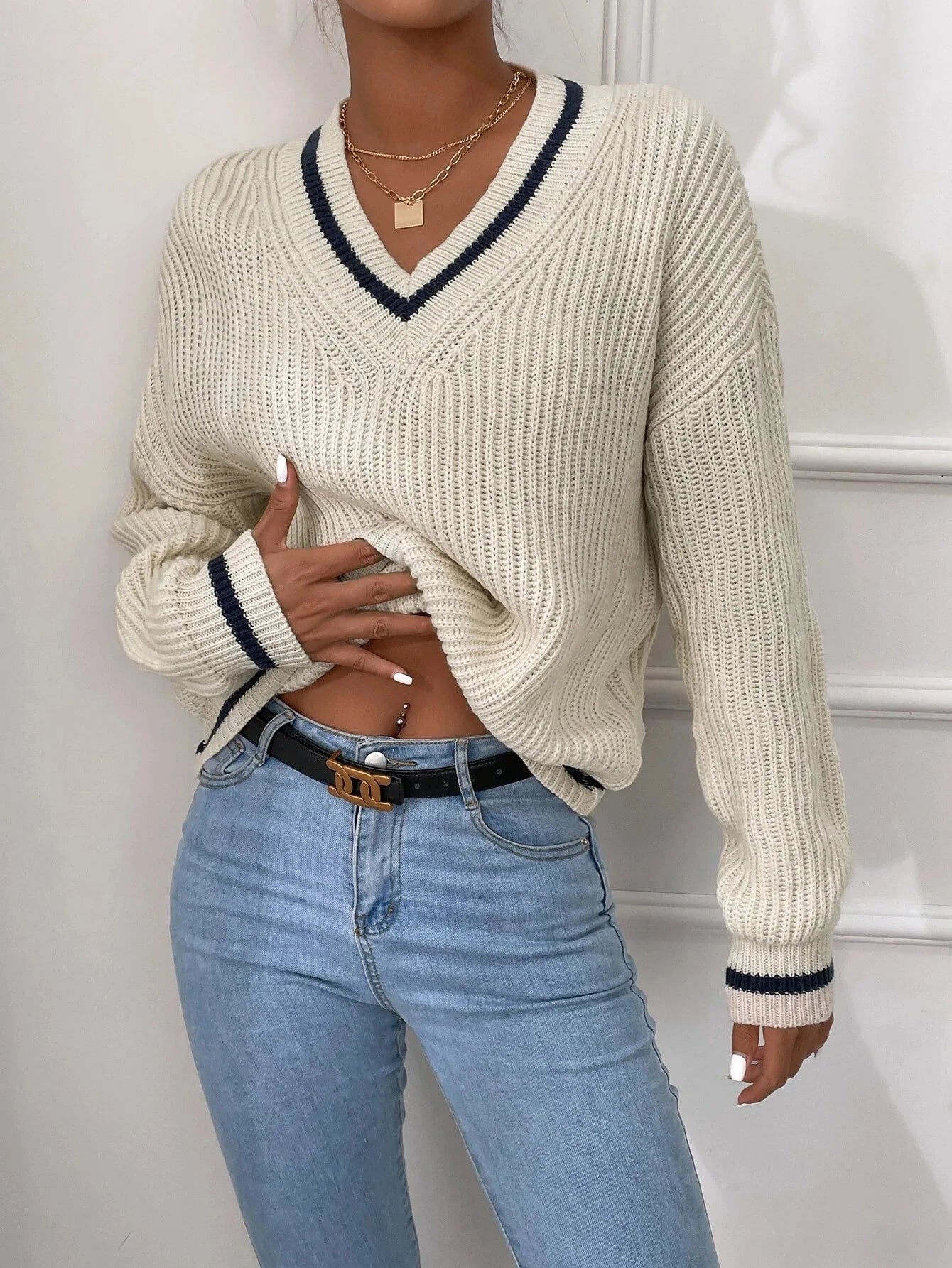 Marina | Gestreifter Waffelstrickpullover