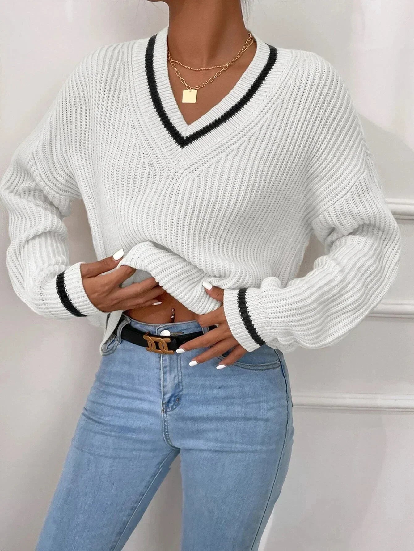 Marina | Gestreifter Waffelstrickpullover