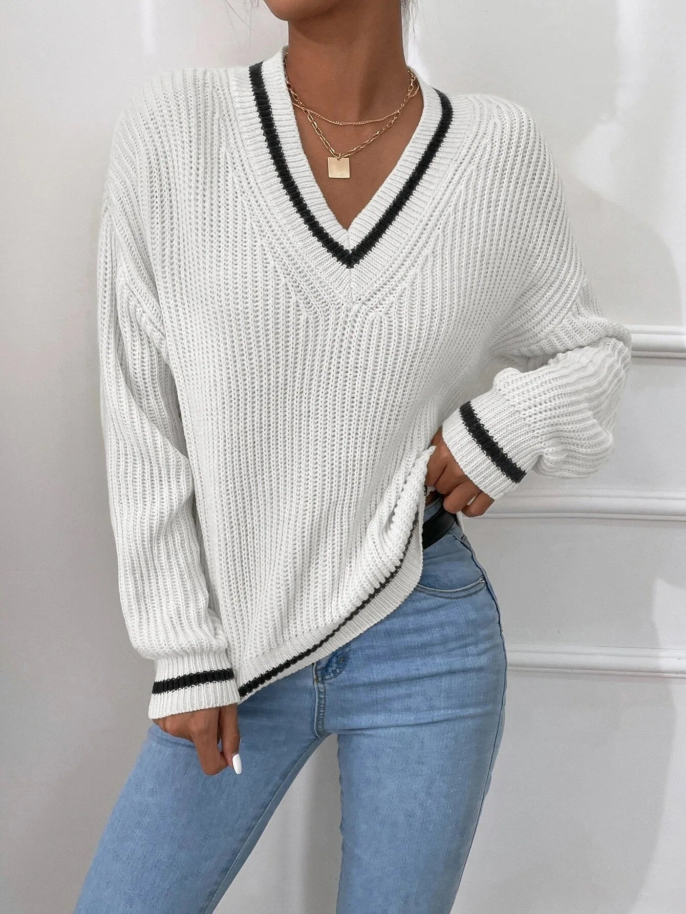 Marina | Gestreifter Waffelstrickpullover