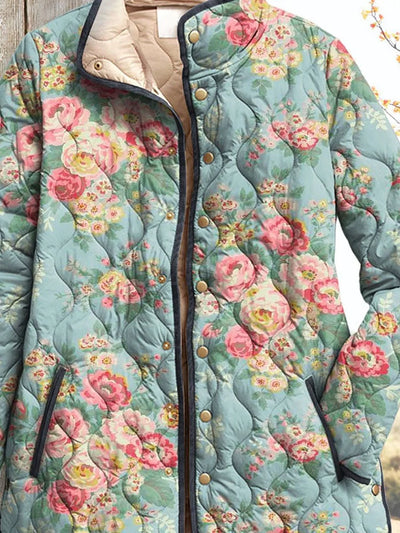 Quilted Floral Print Damenjacke