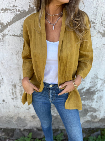 Leinen-Cardigan mit Rüschen