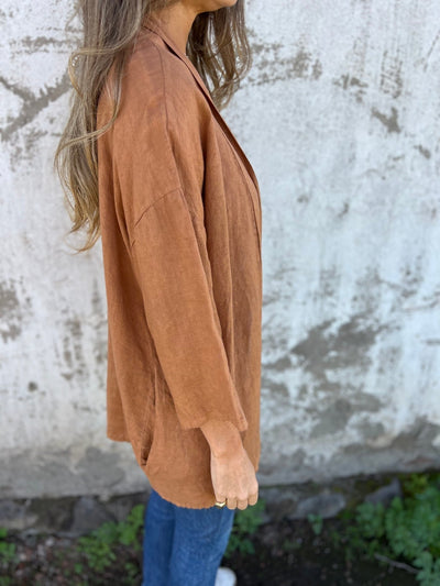 Leinen-Cardigan mit Rüschen
