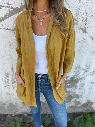 Leinen-Cardigan mit Rüschen