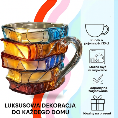 Handgefertigte Tasse mit Buchmotiv