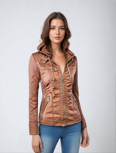 JIMENA - LEDERJACKE MIT KAPUZE